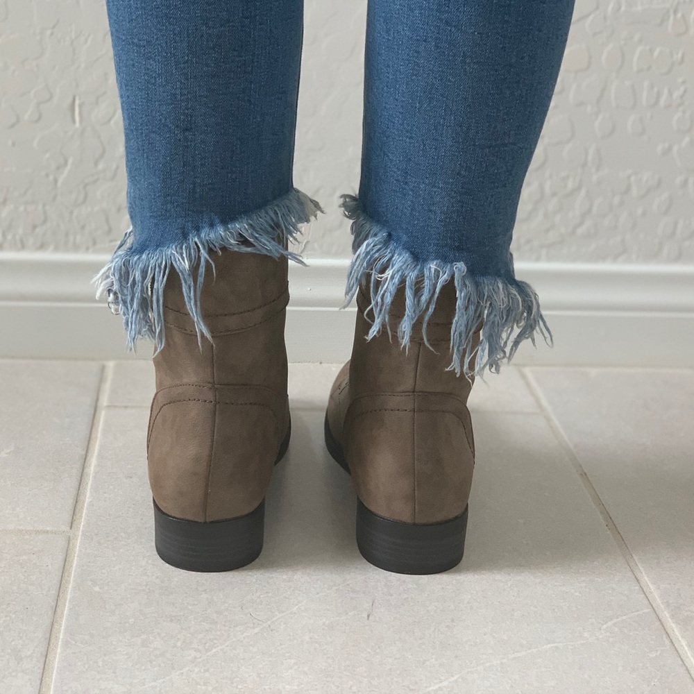 Taupe Fold Over Cuffed Lace Up Combat Boots - Picture 6 of 8